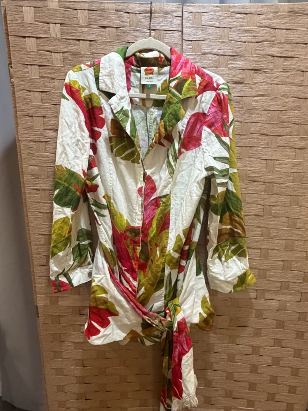 Farm Rio Spring Forest Fil Coupé Mini Dress Sz XL Linen Blend Floral EUC - Picture 3 of 8